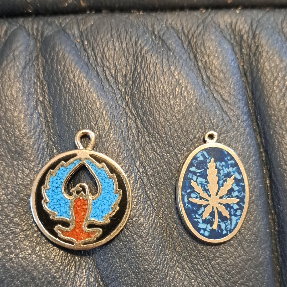 Blue and Red Tourquise And Coral  Enamel Pendants